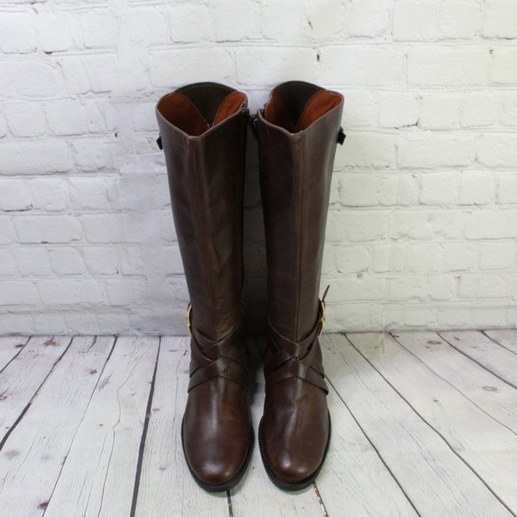Cole Haan Brown Leather Side Zip Buckled Knee High Boots Size 9.5 B - Picture 6 of 12